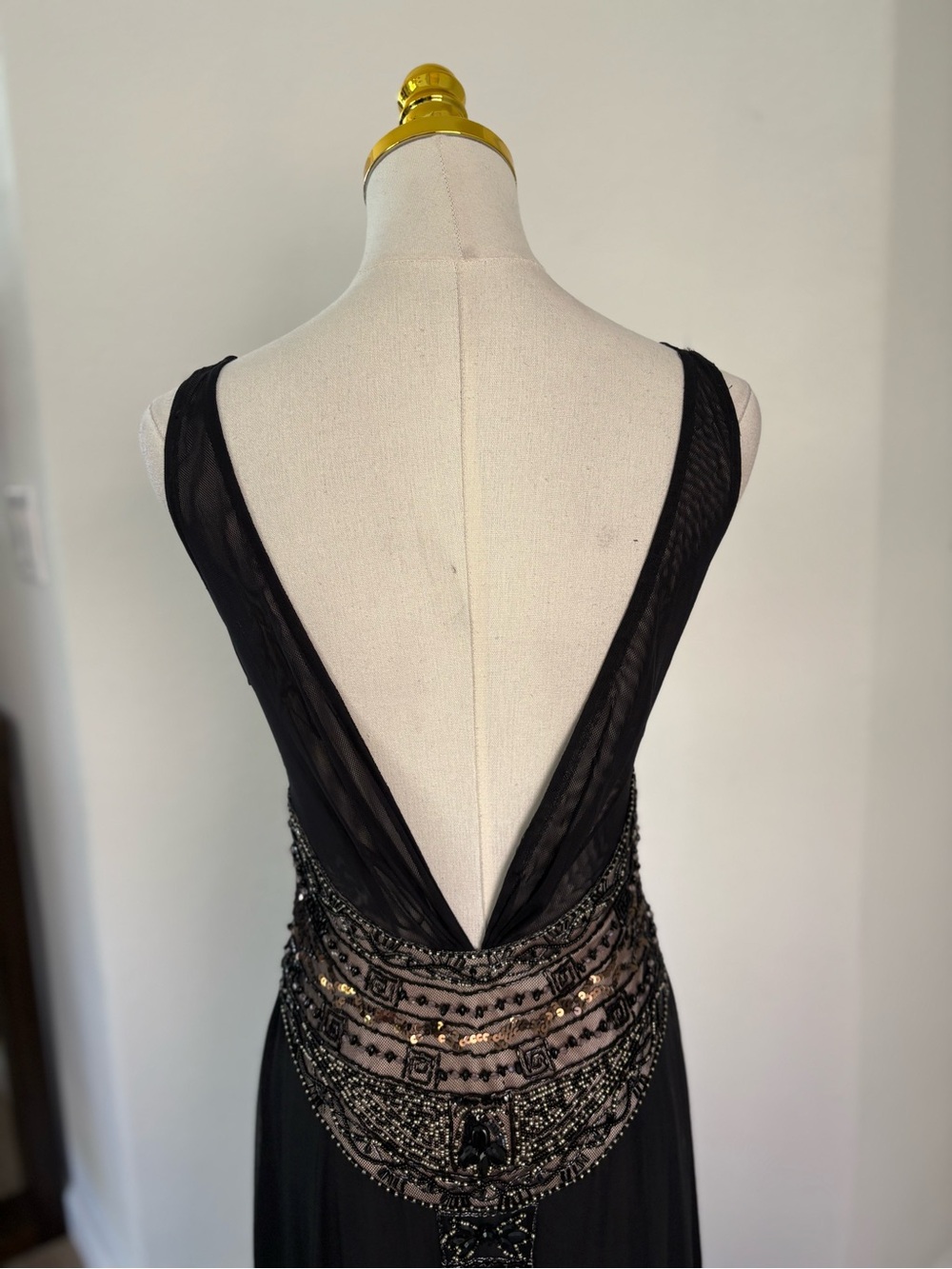 Sue Wong Black Beaded V-Neck Prom Gown - Picture 6 of 12